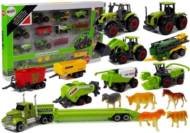 Ensemble agricole avec tracteurs, remorques et animaux