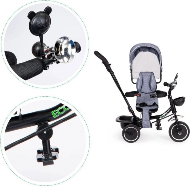 ECOTOYS Tricycle avec toit et barre de poussée gris