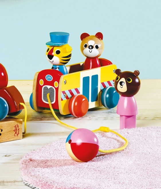 Autobus en bois coloré avec des animaux