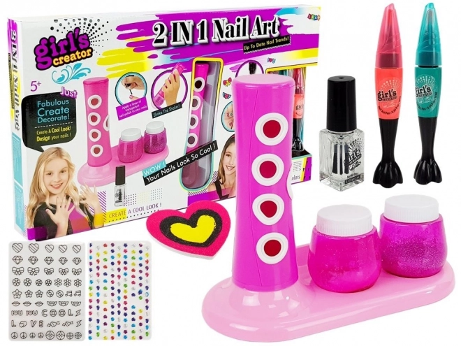 Ensemble de décoration des ongles pour enfants avec un distributeur de paillettes et des autocollants colorés