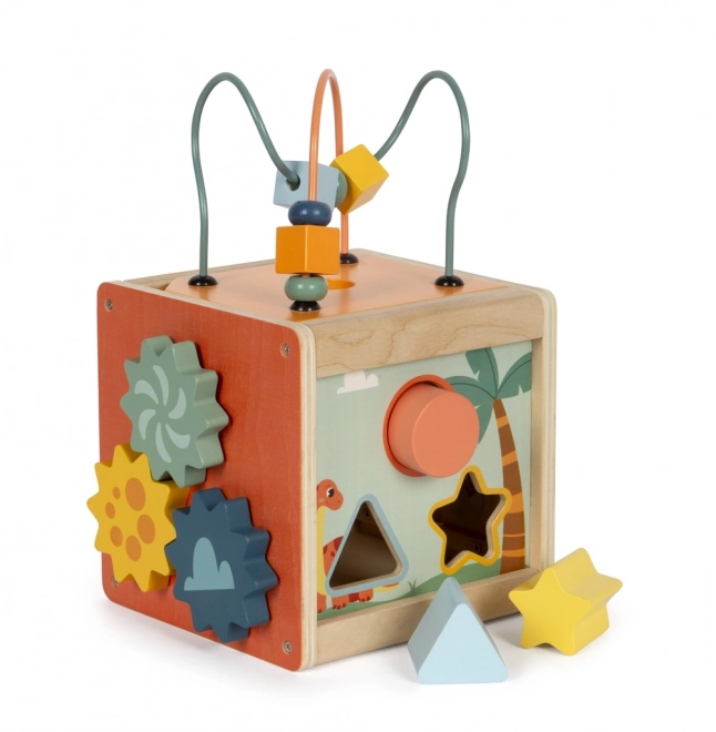Petit pied cube d'activités en bois Dino