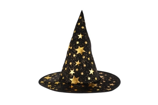 Chapeau de sorcier + cape pour enfants diamètre 38cm noir-doré en sac de carnaval