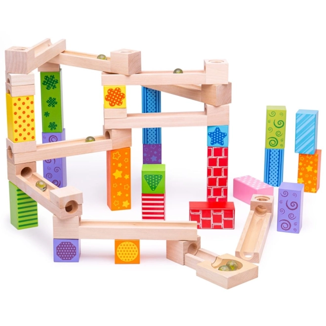 Bigjigs Toys Piste de billes en bois colorée