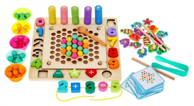 Ensemble de jeux éducatifs en bois 6 en 1 pour enfants 3+ Trier pêche apprendre les chiffres