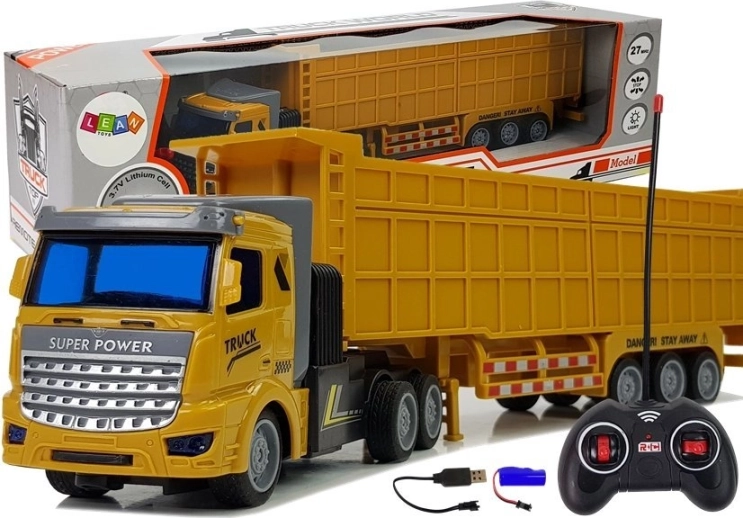 Camion RC avec grande remorque 27 MHz 1:48 jaune