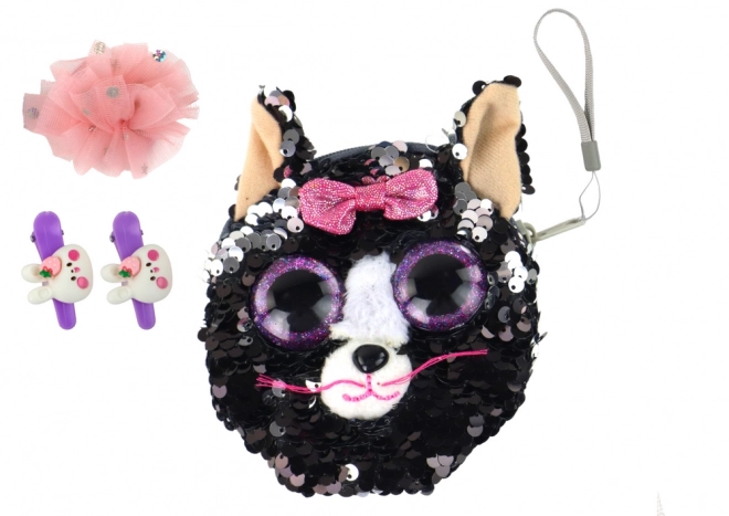 Ensemble pour filles avec pinces et porte-monnaie Chaton