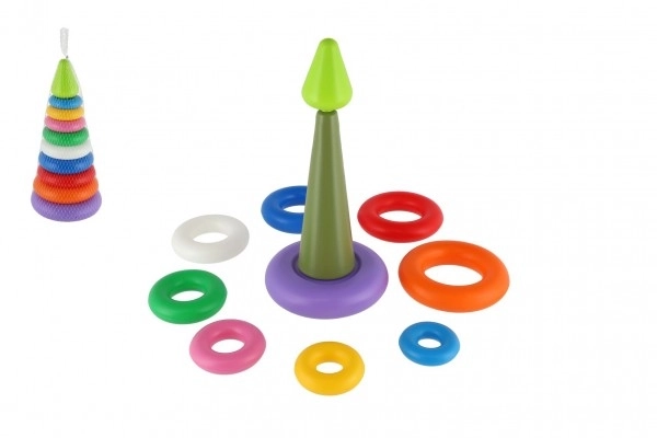 Pyramide à empiler en plastique 2 couleurs dans filet 15x31cm 12m+