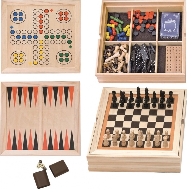 Ensemble de jeux dans une boîte en bois