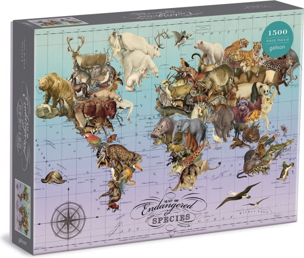 Galison Puzzle Carte des espèces menacées 1500 pièces