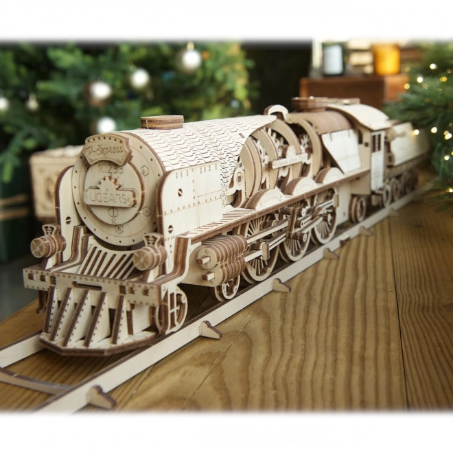 Puzzle 3D Ugears - Locomotive V-express avec wagon 538 pièces