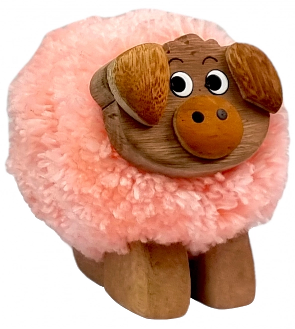Figurine en bois avec pompon - cochon