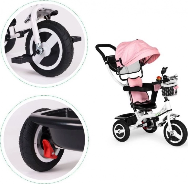 ECOTOYS Tricycle avec toit et barre de guidage rose