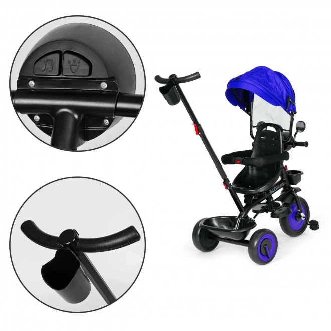 Tricycle pour enfants 3en1 avec siège pivotant, toit, bleu, ECOTOYS