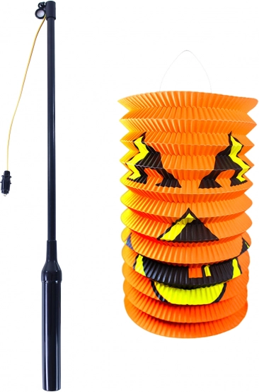 Lampion citrouille Halloween 15 cm avec baguette lumineuse 40 cm