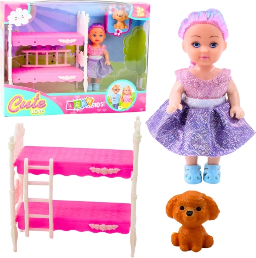 Set Poupée avec Lit Superposé et Petit Chien