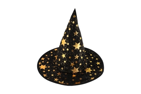 Chapeau de sorcier + cape pour enfants diamètre 38cm noir-doré en sac de carnaval