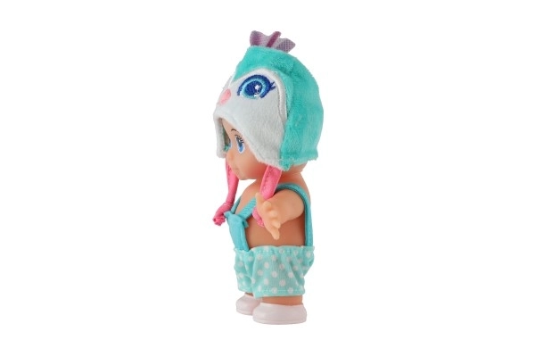Poupée/bébé avec bonnet, plastique corps rigide 15cm, 4 types dans boîte 9x16x6cm