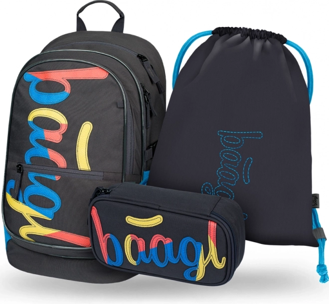Ensemble 3 pcs Baagl : Sac à dos, Trousse et Pochette Logo Mix