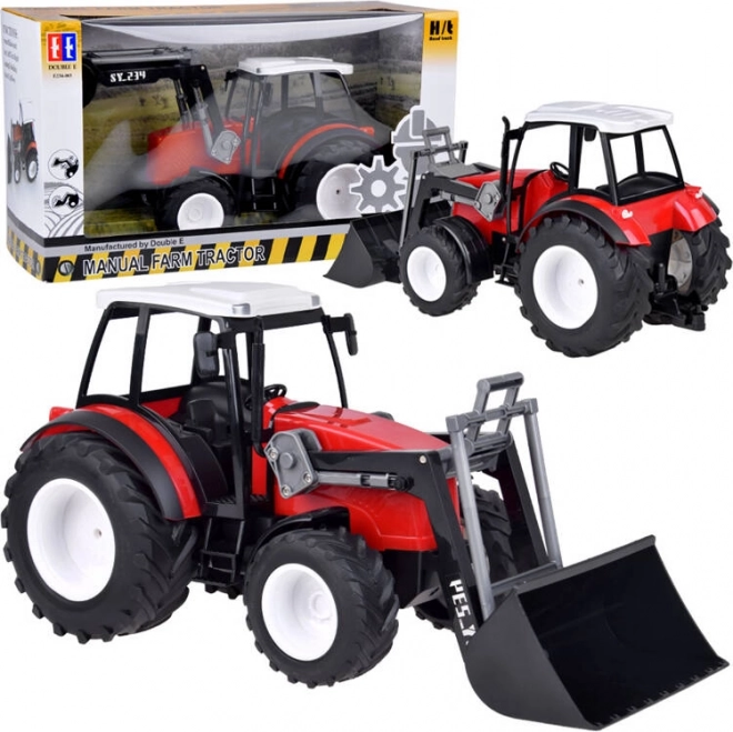 Grand tracteur rouge avec bras mobile et grandes roues