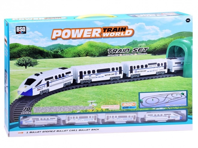 Train de passagers avec wagons sur voie de 9m
