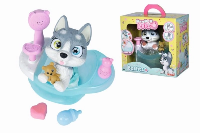 Chiot Husky Pamper Petz dans la baignoire
