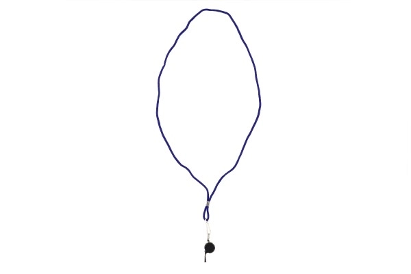 Sifflet avec cordelette métal/tissu 5 cm sur carte
