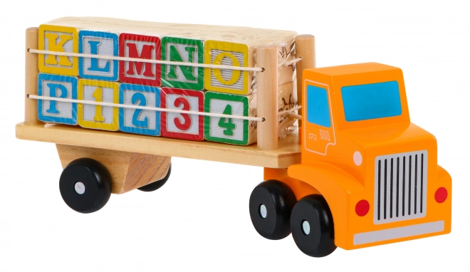 Camion en bois avec remorque et blocs pour enfants 2+ Jouet éducatif + blocs avec lettres et chiffres
