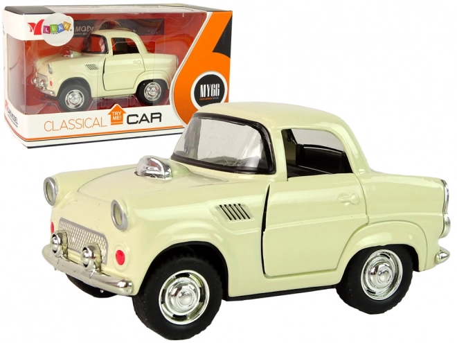 Voiture classique en métal avec portes ouvrantes et son