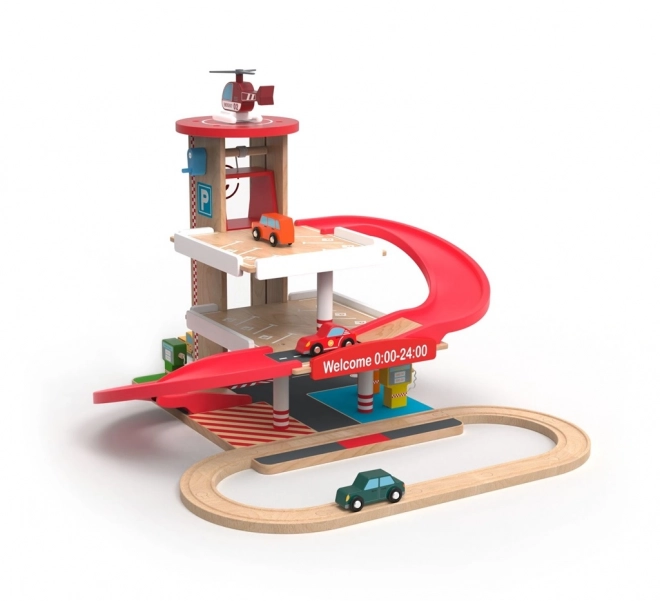 Garage en bois avec chemin de fer pour enfants