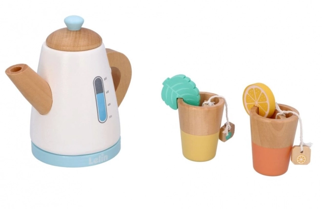Service à thé en bois avec théière et tasses