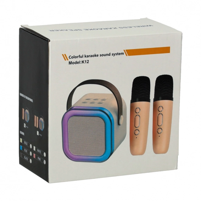 Ensemble Karaoke 2 microphones + haut-parleur portable BLUETOOTH USB LED couleur beige