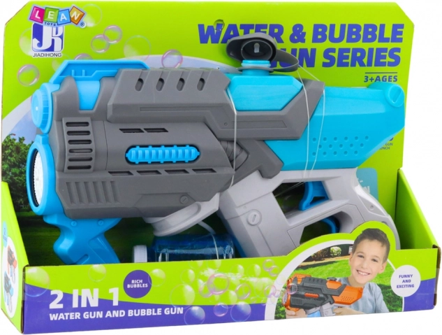 Pistolet à eau électronique avec souffleur de bulles 2 en 1 bleu-gris
