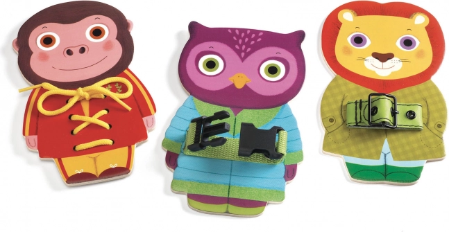 Djeco Attachtou jouet éducatif animaux en bois avec différents fermoirs
