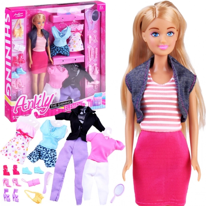 Poupée ANLILY avec tenues, chaussures et accessoires de coiffure