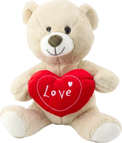Ourson en peluche avec cœur, beige crème 30 cm