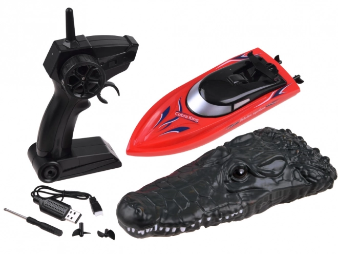 Bateau crocodile amusant avec télécommande – Rouge