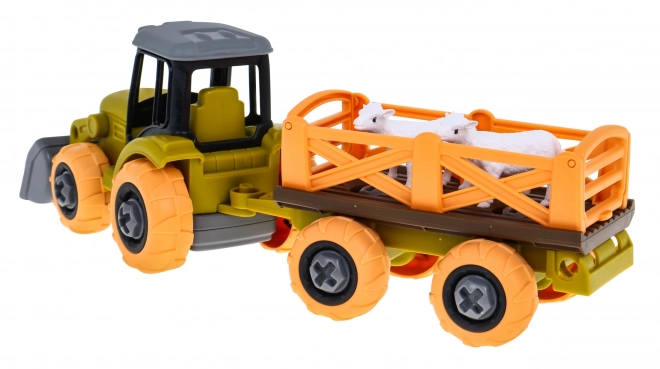 Tracteur dévissable avec pelle et remorque + tournevis + moutons Jouet pour enfants 3+