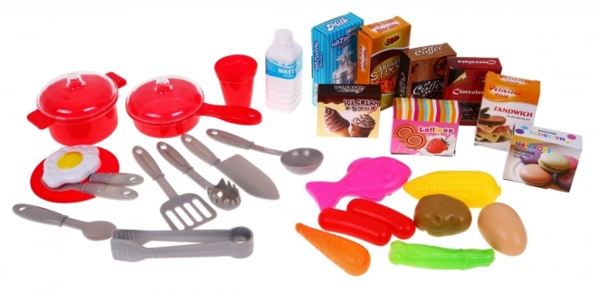 Cuisine interactive marron + brûleurs avec son et lumière + robinet + accessoires - 58 pièces