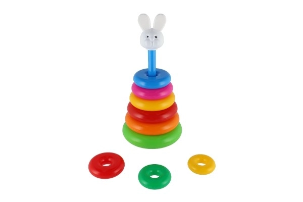 Pyramide à empiler avec anneaux en plastique 28 cm ass. 2 types en filet 12m+
