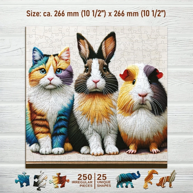 Puzzle en bois Chat, Lapin et Cochon d'Inde 250 pièces de Wooden City