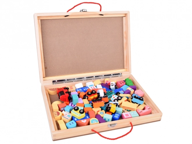 Circuit de train en bois avec coffret