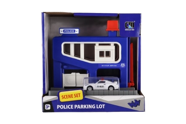Garage de stationnement de police avec petite voiture