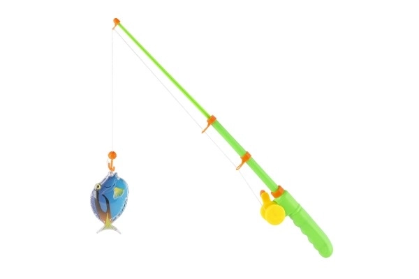 Jeu de pêcheurs/poissons magnétique plastique 5pcs+canne plastique 39cm 2 couleurs sur carte