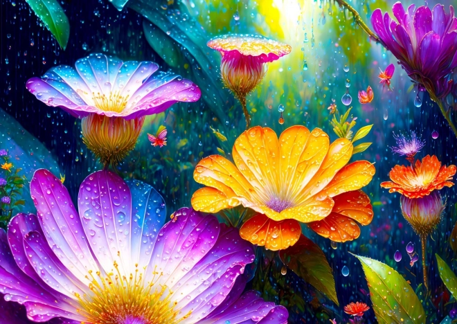 Puzzle Fleurs sous la pluie 1000 pièces