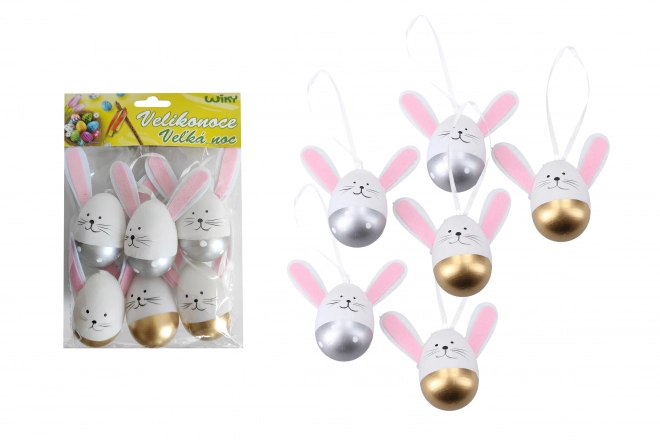Œufs peints en plastique décoratif à suspendre 6 cm, 6 pcs