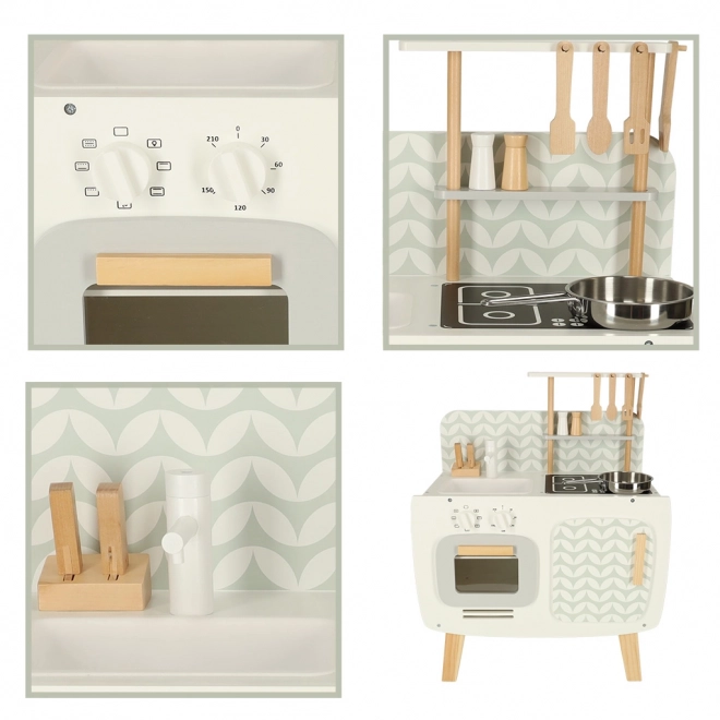 Cuisine rétro en bois pour enfants avec accessoires