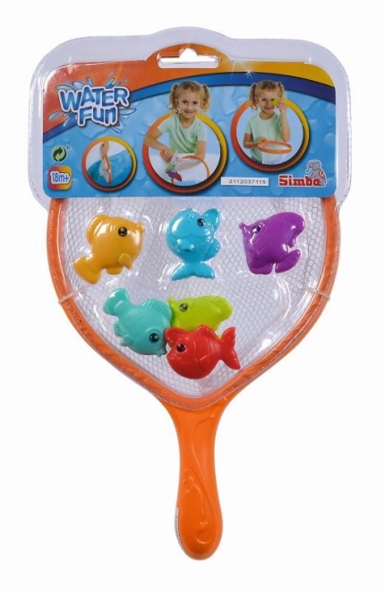 Épuisette avec des poissons colorés