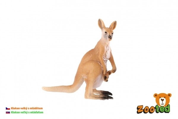 Grand kangourou avec son petit en plastique zooted 11cm dans un sac