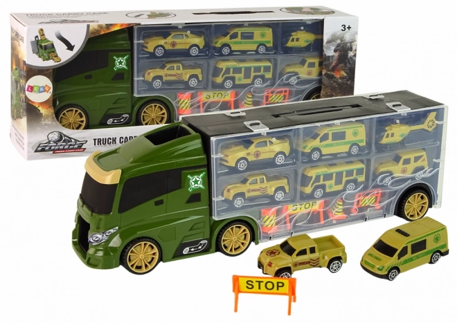 Camion de transport vert pour petites voitures