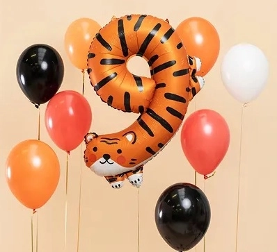 Ballon d'anniversaire en feuille numéro 9 - Tigre 64 x 87 cm